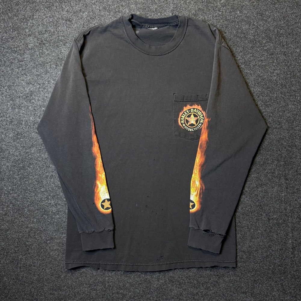 Vintage 2008 Harley-Davidson Long Sleeve Hit Shirt Mens M Black Flame Barnett
